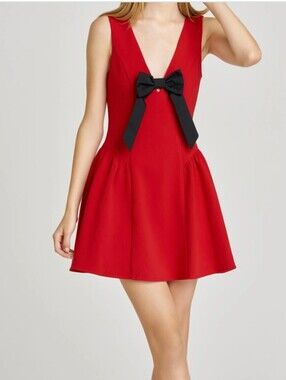 Wayf Red Mini Dress with Black Bow